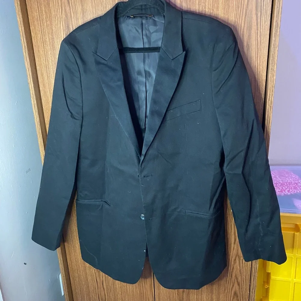 Merona Blazer Jacket Mens 42R Black Two Button Formal Professional Solid Classic